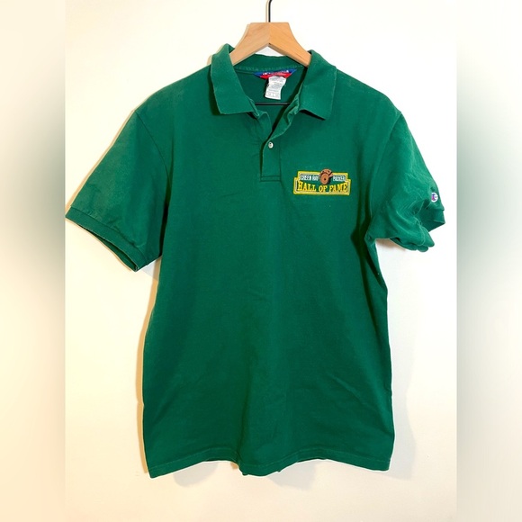 VTG Green Bay Packers Hall of Fame Green Polo Shirt Sz Med Football Embroidered - Picture 1 of 7